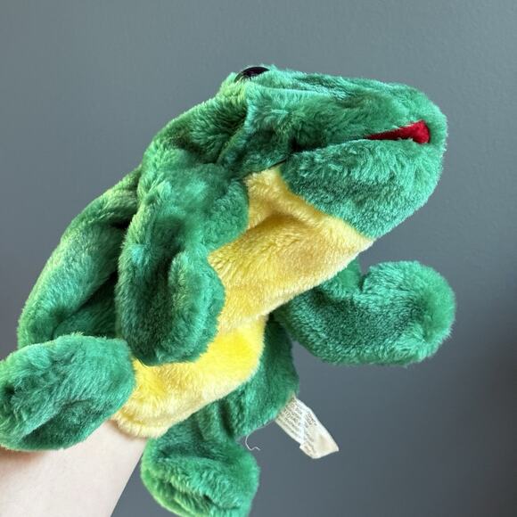 Rare Cute Vintage Green Plush Frog Hand Puppet Planet HTF Plastic Mouth Support - Picture 10 of 12